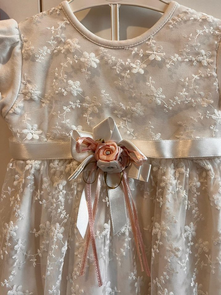 Kız Çocuk Beyaz Dantel Nakışlı Elbise - Görsel 3