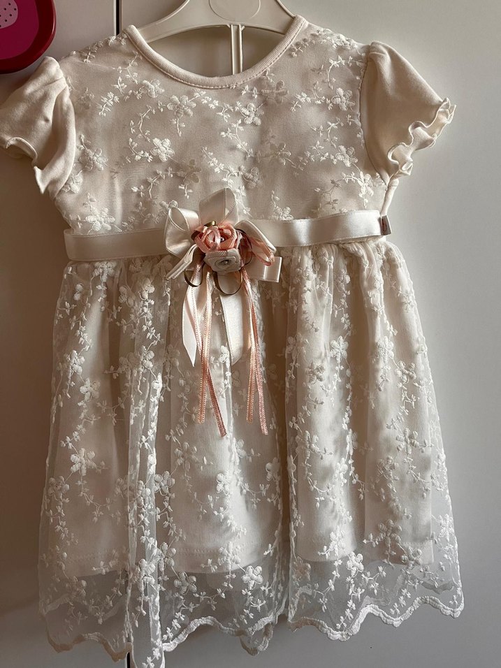 Kız Çocuk Beyaz Dantel Nakışlı Elbise - Görsel 4