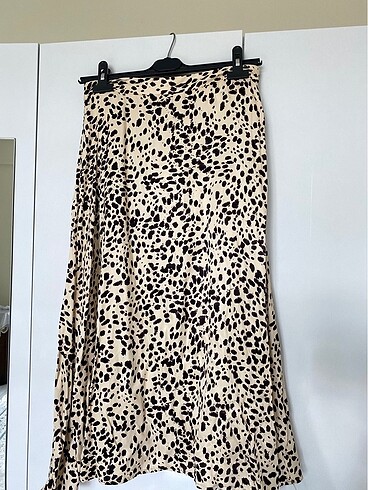 Leopar desenli saten etek
