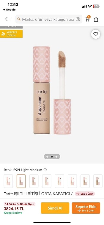 Tarte shape tape kapatıcı