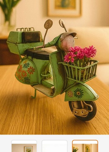 Yeşil Çiçekli Nostaljik Üç Tekerlekli scooter - Görsel 3