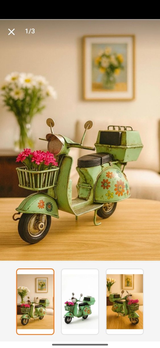 Yeşil Çiçekli Nostaljik Üç Tekerlekli scooter - Görsel 2