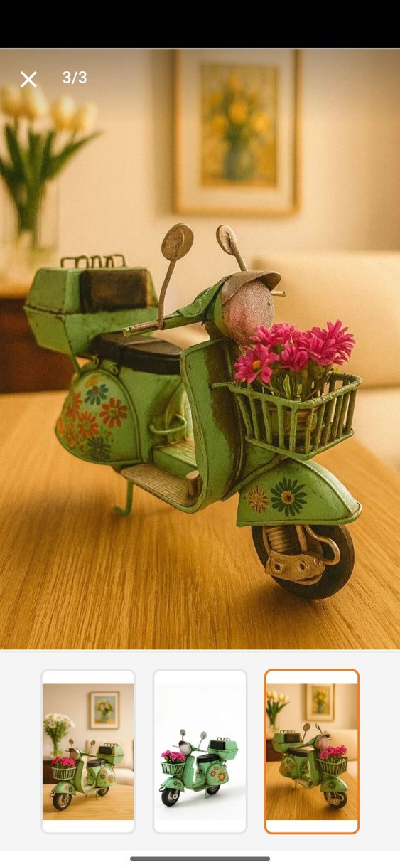 Yeşil Çiçekli Nostaljik Üç Tekerlekli scooter - Görsel 3