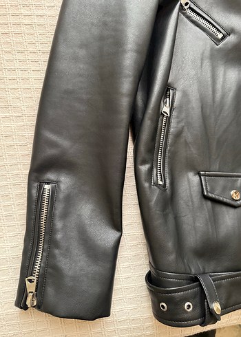 Siyah Deri Biker Ceket - Görsel 4