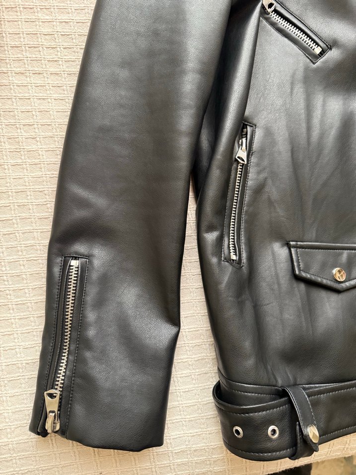 Siyah Deri Biker Ceket - Görsel 4