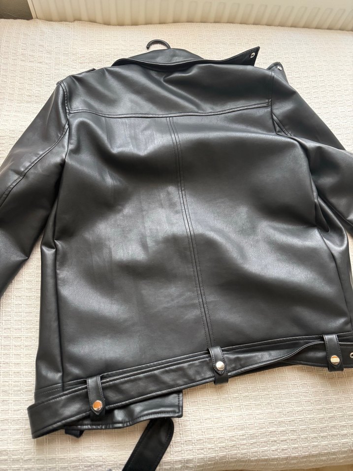 Siyah Deri Biker Ceket - Görsel 5