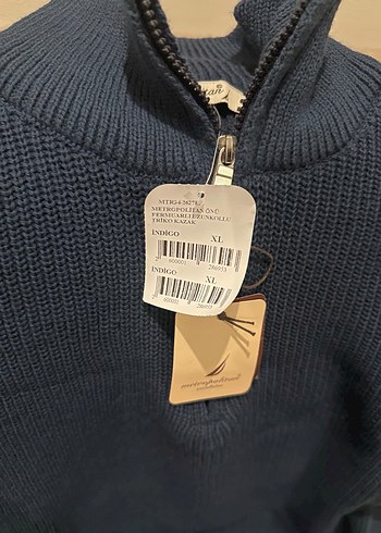 Erkek Mavi Örgü Uzun Kollu Fermuarlı Triko - Görsel 2