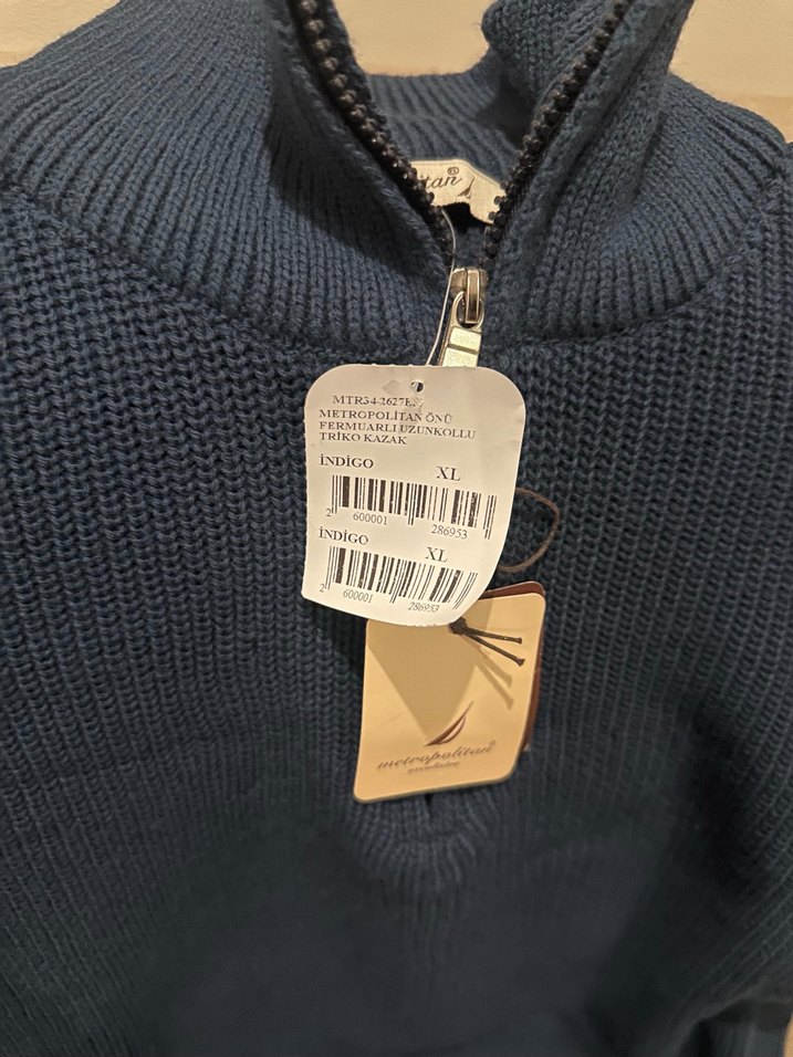 Erkek Mavi Örgü Uzun Kollu Fermuarlı Triko - Görsel 2