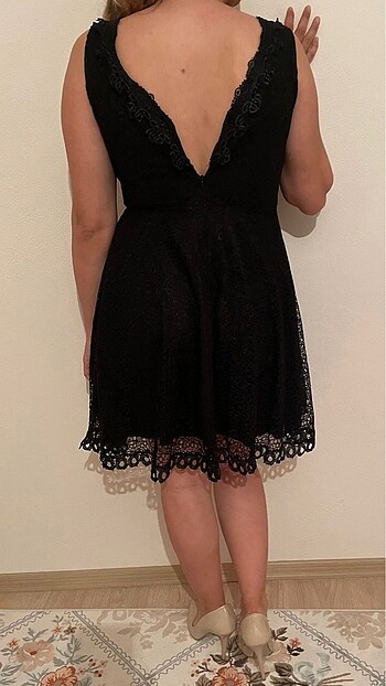 Siyah dantel elbise - Görsel 6