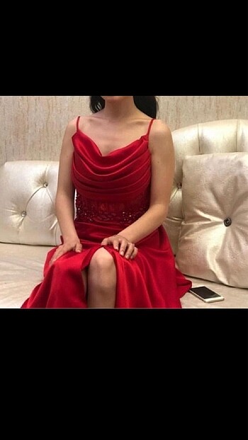 Kırmızı saten abiye - Görsel 2