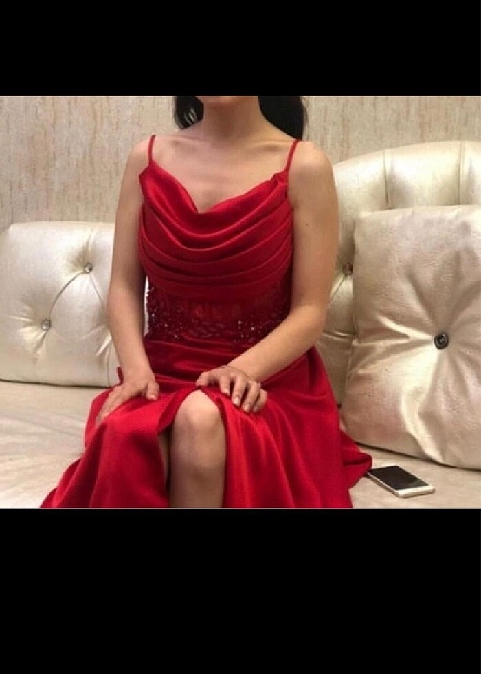 Kırmızı saten abiye - Görsel 2