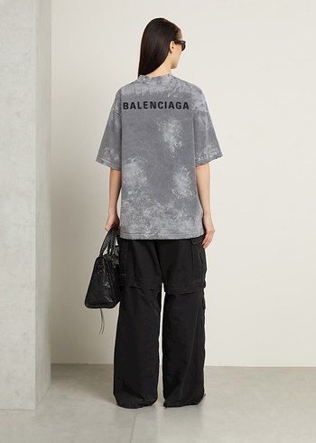 Balenciaga Gri Batik Desenli Oversize Tişört