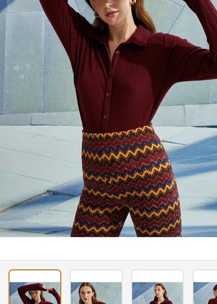 Koton bordo düğmeli triko gömlek bluz tişört - Görsel 2