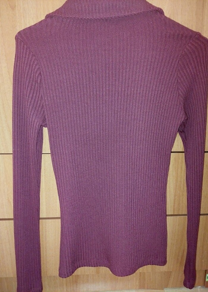 Koton bordo düğmeli triko gömlek bluz tişört - Görsel 4