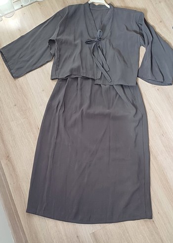 38 Beden gri Renk Gri Kimono Etek Takım