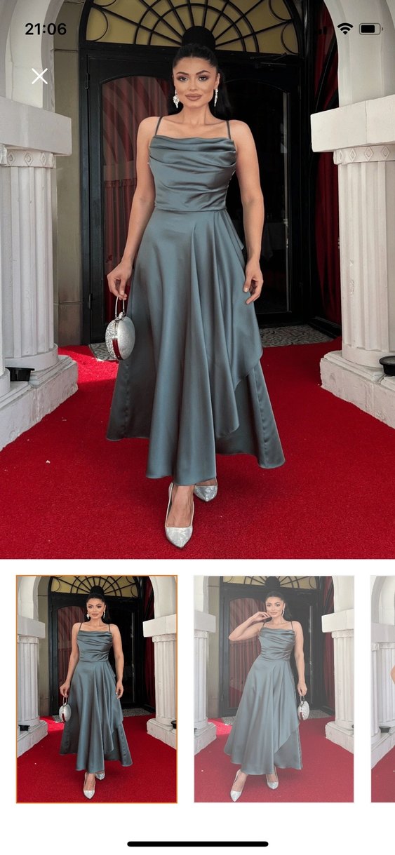 Gri Drapeli Uzun Kadın Abiye Elbise - Görsel 3