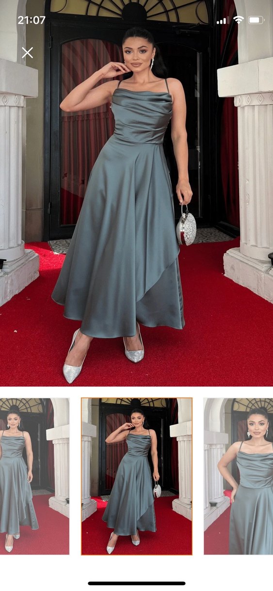 Gri Drapeli Uzun Kadın Abiye Elbise - Görsel 2