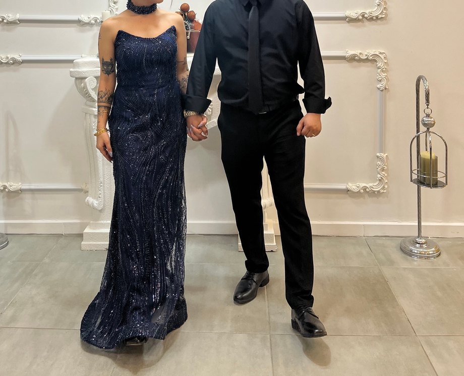 Kadın Lacivert Straplez Uzun Abiye Elbise - Görsel 3