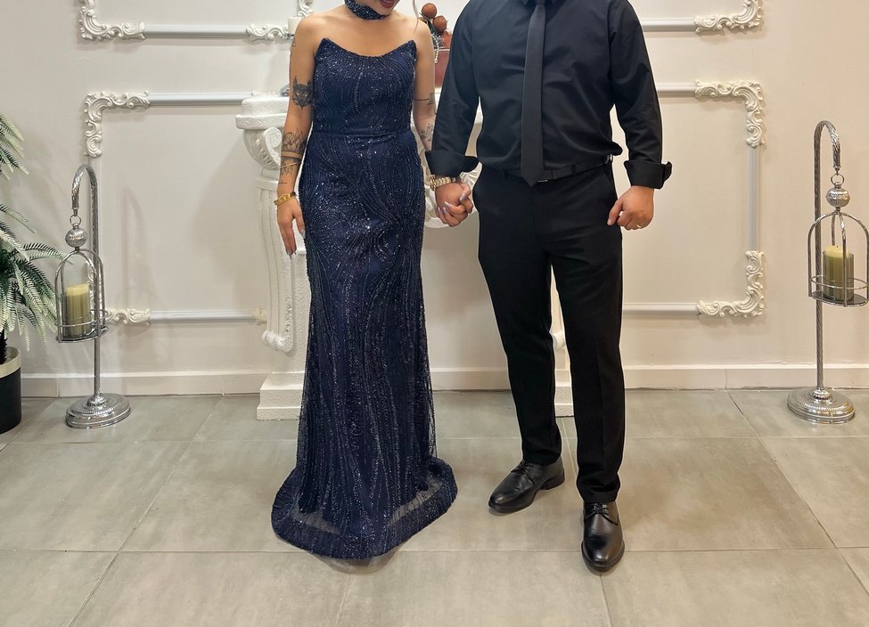 Kadın Lacivert Straplez Uzun Abiye Elbise - Görsel 2