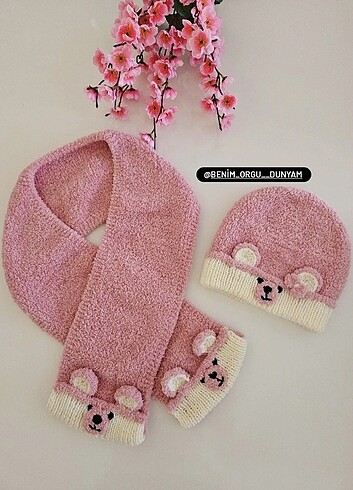 2-3 Yaş, 20 cm Beden Peluş atkı bere takımı