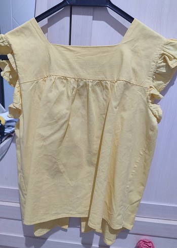 Sarı Kısa Kollu Düğmeli Bluz - Görsel 2