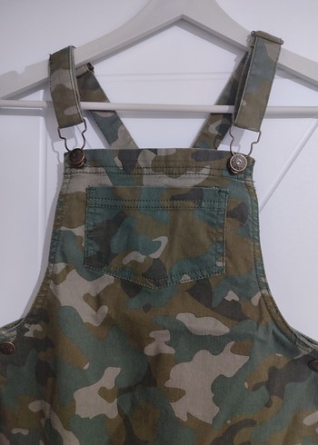 Kızlar İçin Kamuflaj Desenli Jean Askılı Tulum - Görsel 3