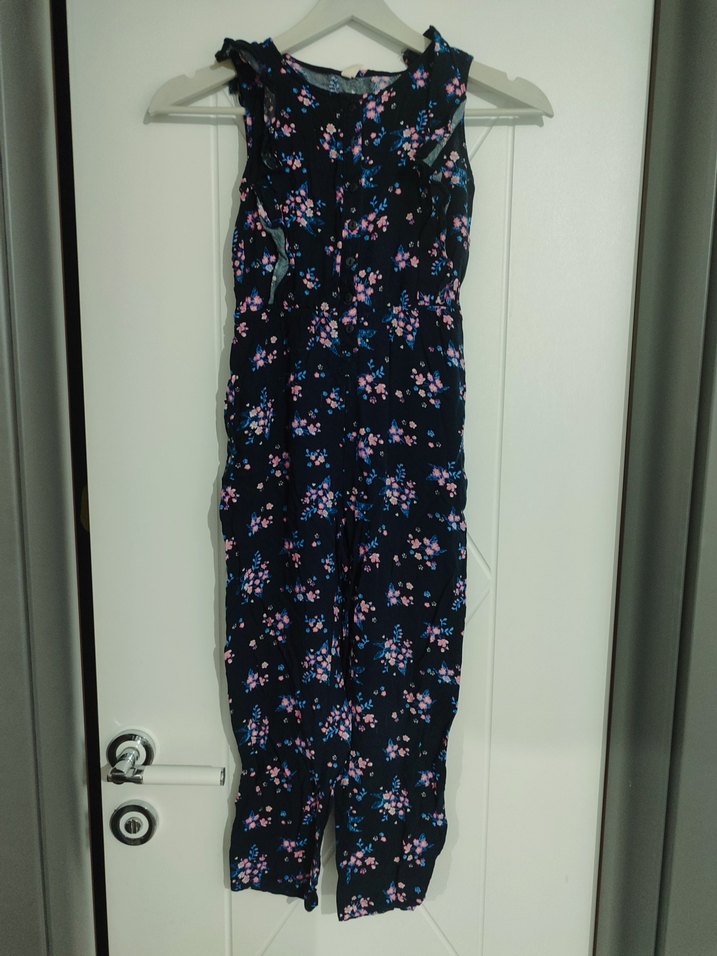 kız çocuk Çok Renkli Çiçek Desenli Uzun Tulum - Görsel 2