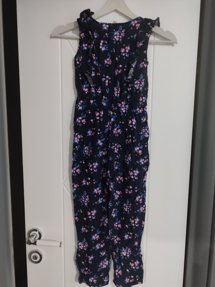 kız çocuk Çok Renkli Çiçek Desenli Uzun Tulum - Görsel 5