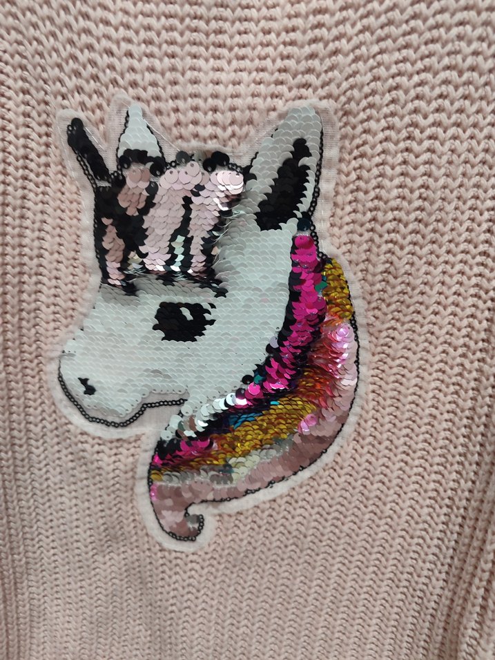 Kız Çocuk Pembe Nakışlı Örgü Kazak - Görsel 2