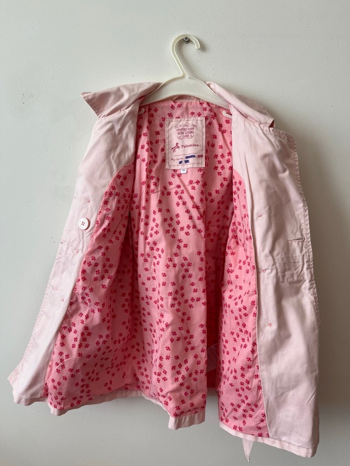 Düğmeli Pembe Kız Çocuk Trençkot - Görsel 3