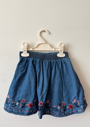 Nakışlı Fırfırlı Kız Denim Etek - Görsel 2