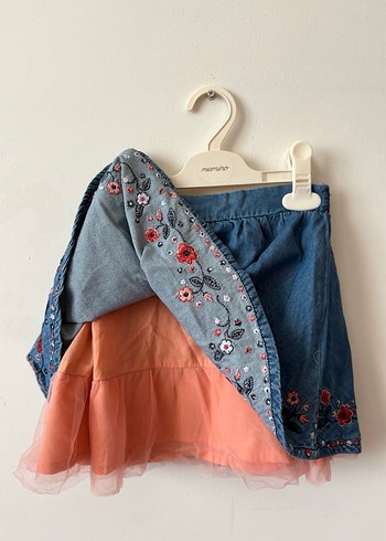 Nakışlı Fırfırlı Kız Denim Etek - Görsel 3