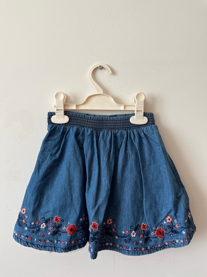 Nakışlı Fırfırlı Kız Denim Etek - Görsel 2