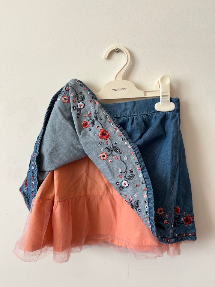 Nakışlı Fırfırlı Kız Denim Etek - Görsel 3