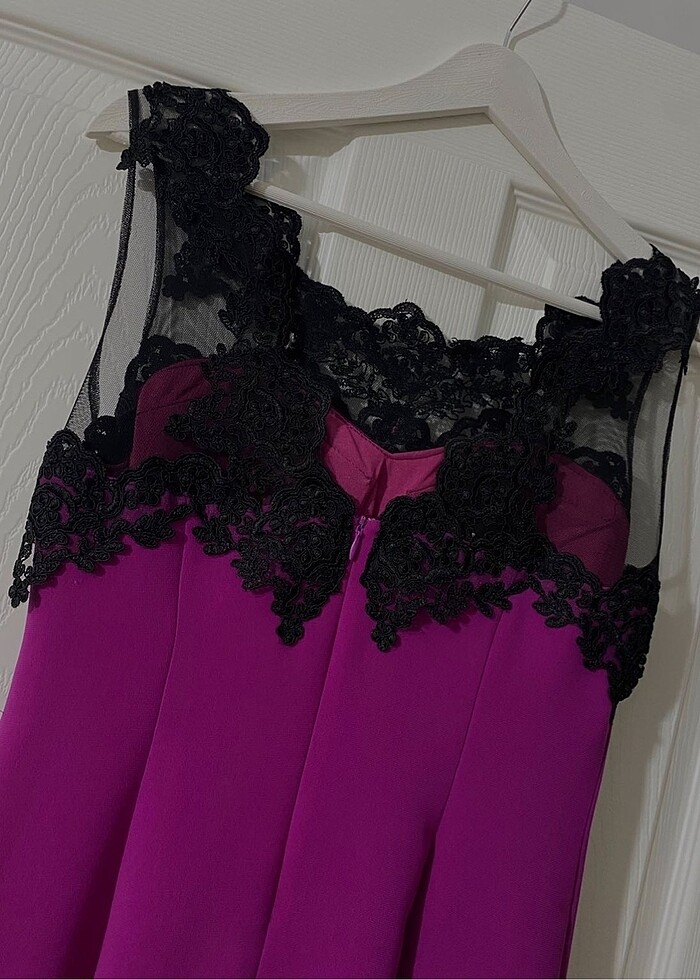 Fuşya güpürlü 38 beden abiye - Görsel 3