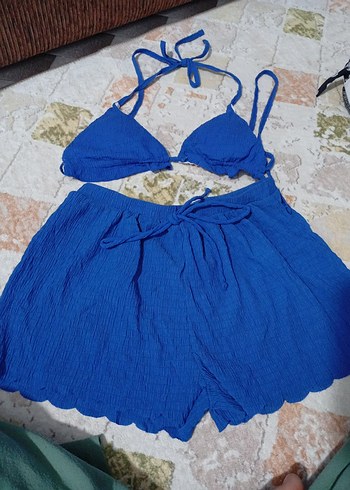 Mavi Mini Fırfırlı Bohem Plaj Takımı - Görsel 2