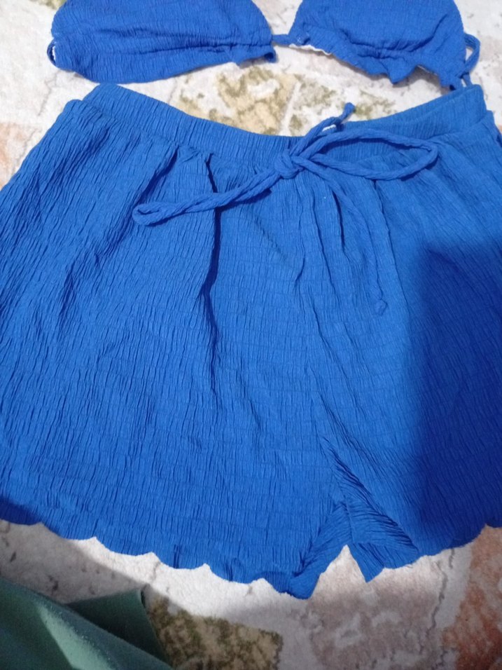 Mavi Mini Fırfırlı Bohem Plaj Takımı - Görsel 3