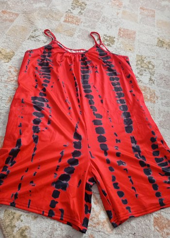 Penti Kadın Kırmızı Batik Desenli dediz tulumu