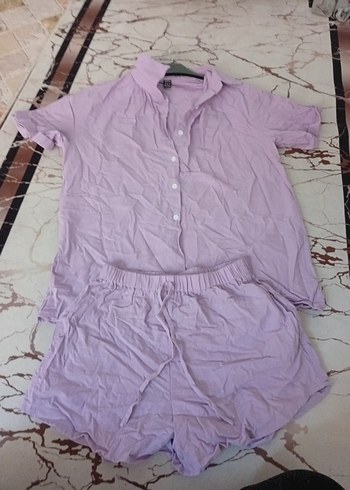 Mor Kısa Kollu Mini Kadın Pijama Takımı