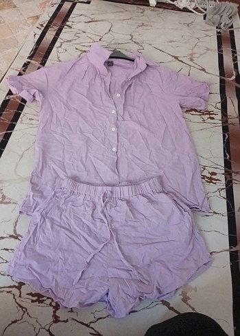 Sheinside Mor Kısa Kollu Mini Kadın Pijama Takımı