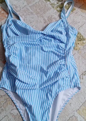 Mavi Zebra Desenli Pliseli Kadın Mayo
