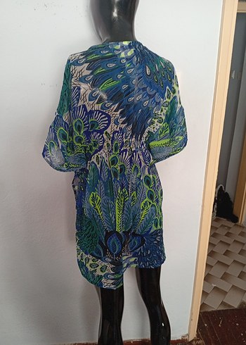 Renkli Bohem V Yaka Mini plaj elbisesi - Görsel 6