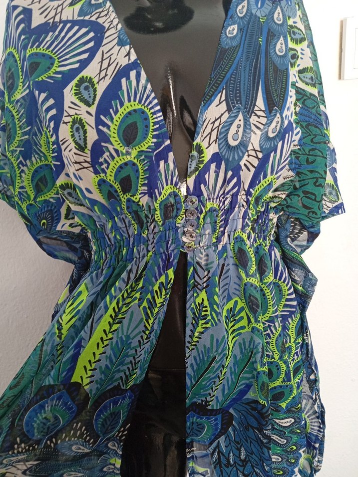 Renkli Bohem V Yaka Mini plaj elbisesi - Görsel 3