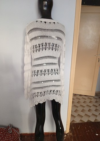 Uzun Kollu Bohem Nakışlı Örgü Kadın elbise - Görsel 3