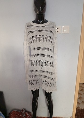 Uzun Kollu Bohem Nakışlı Örgü Kadın elbise - Görsel 2