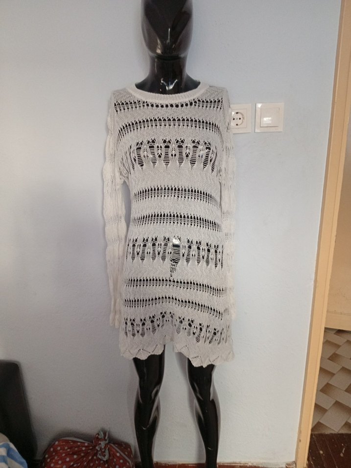 Uzun Kollu Bohem Nakışlı Örgü Kadın elbise - Görsel 2