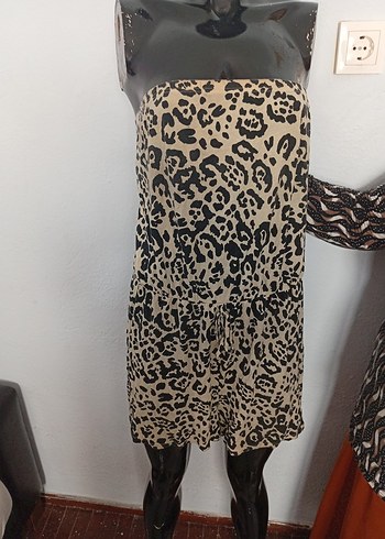 xl Beden Askısız Mini Yılan Desenli Bohem Tulum