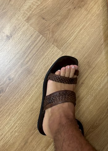 Erkek Kahverengi Deri Dolgu Topuklu Sandalet - Görsel 2