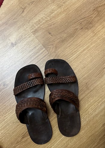 Erkek Kahverengi Deri Dolgu Topuklu Sandalet - Görsel 4