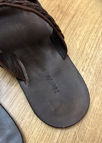 Erkek Kahverengi Deri Dolgu Topuklu Sandalet - Görsel 5